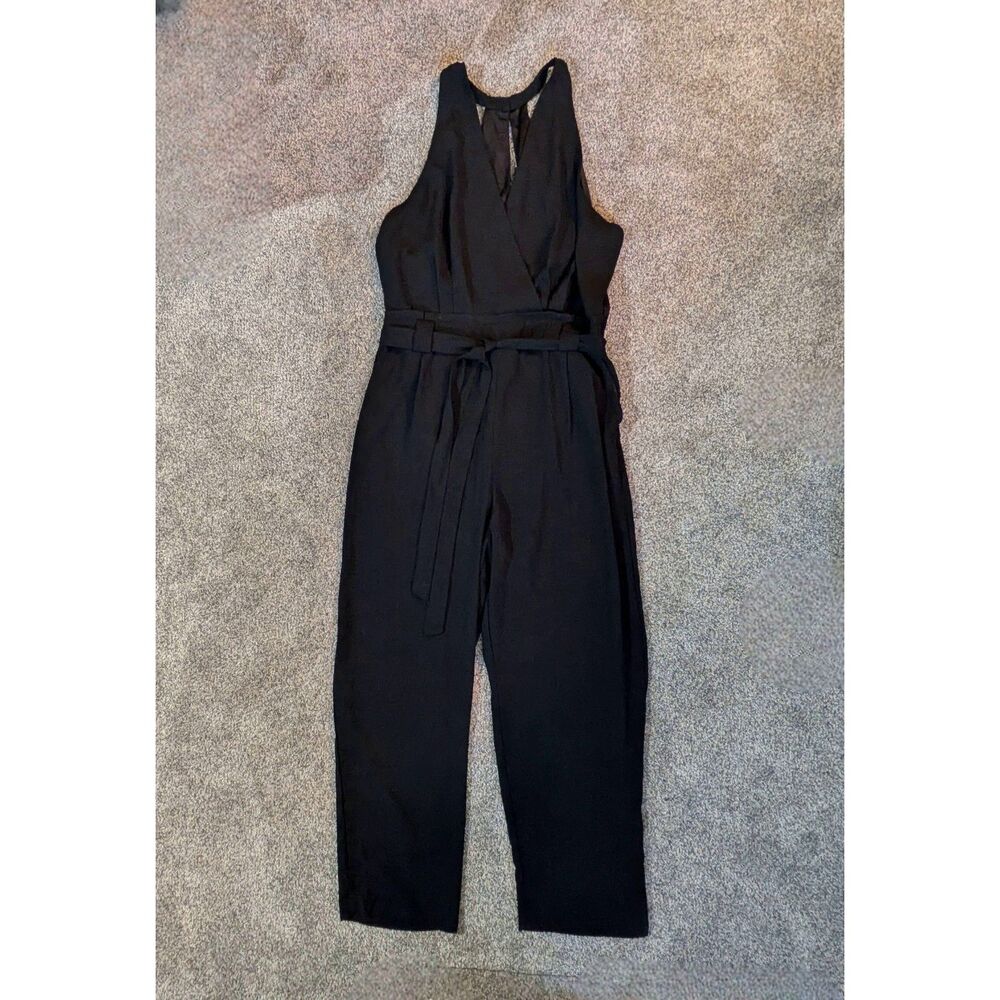 Lulus Black Sleeveless Surplice Jumpsuit - Belted Crossover Keyhole One-Piece